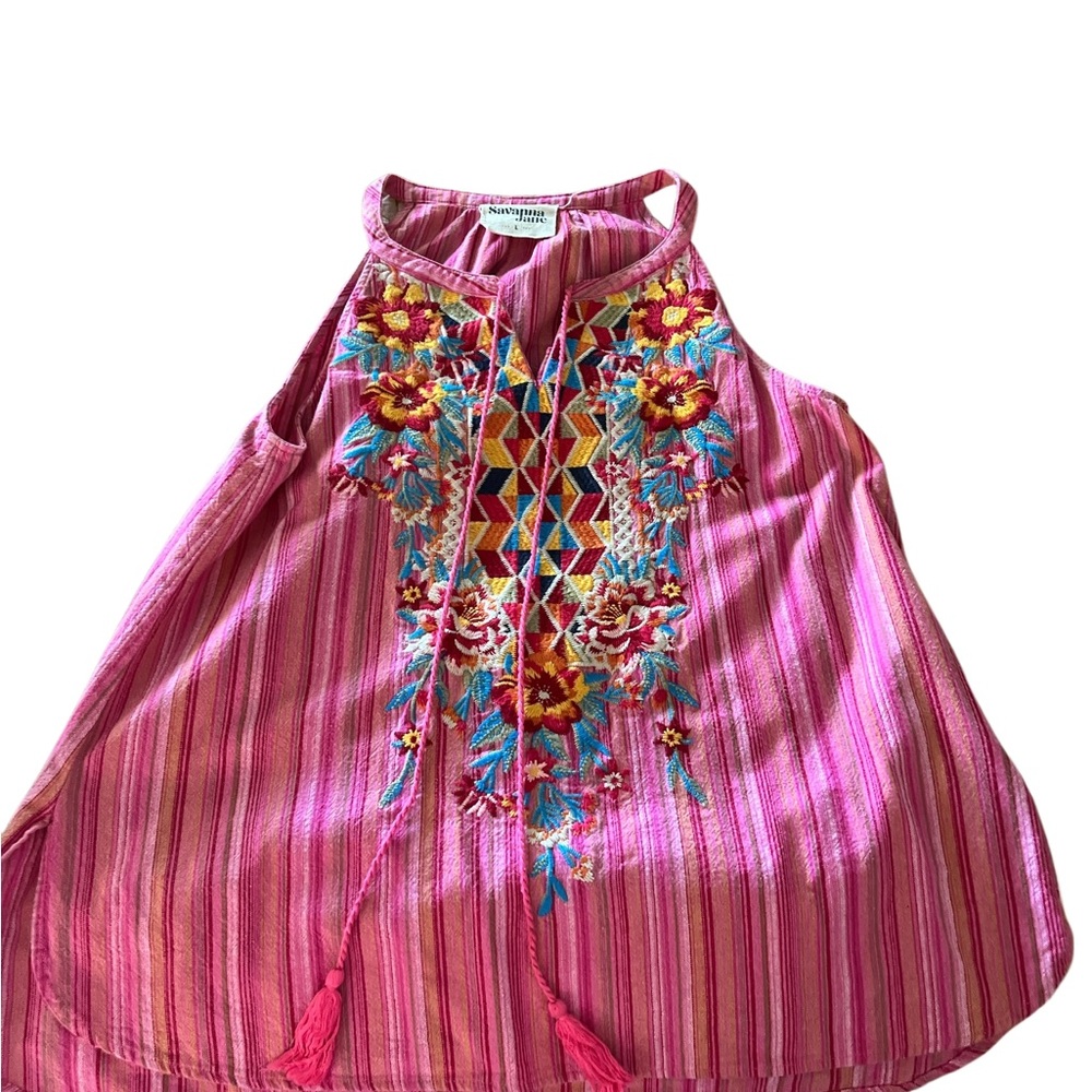 Savanna Jane Pink Multicolor Embroidered Top
